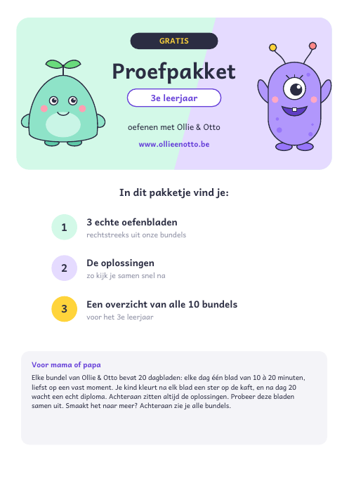Gratis proefpakket – 3 oefenbladen met oplossingen